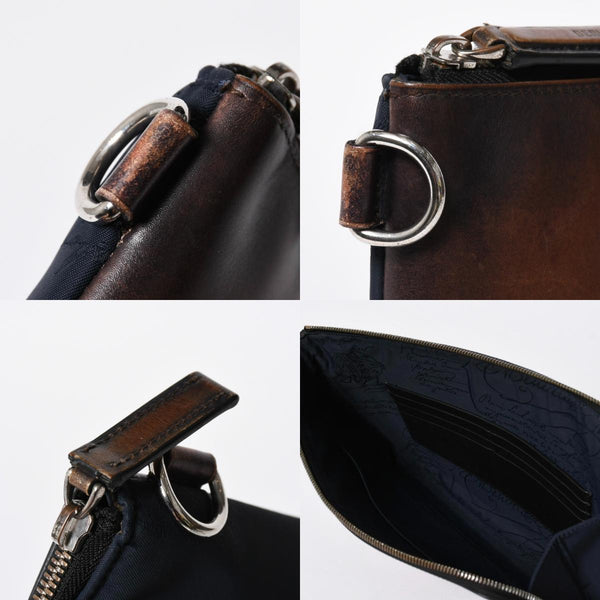 Berluti ベルルッティ クラッチバッグ セカンドバッグ ニノGM ブラウン ネイビー シルバー金具 美品 中古 4a006881