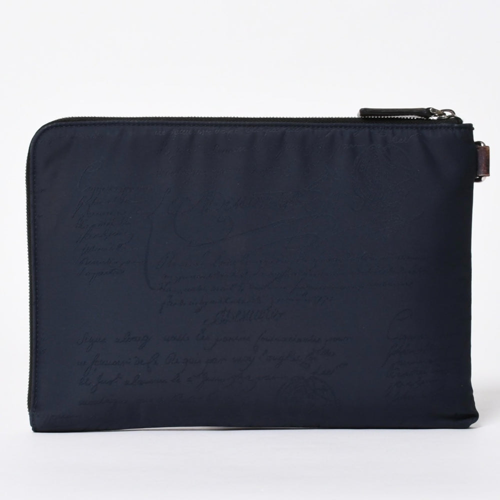 Berluti ベルルッティ クラッチバッグ セカンドバッグ ニノGM ブラウン ネイビー シルバー金具 美品 中古 4a006881
