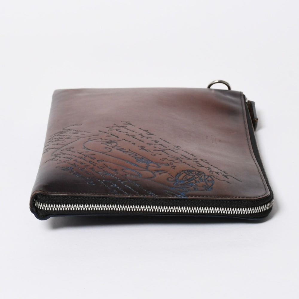 Berluti ベルルッティ クラッチバッグ セカンドバッグ ニノGM ブラウン ネイビー シルバー金具 美品 中古 4a006881