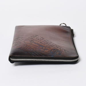 Berluti ベルルッティ クラッチバッグ セカンドバッグ ニノGM ブラウン ネイビー シルバー金具 美品 中古 4a006881