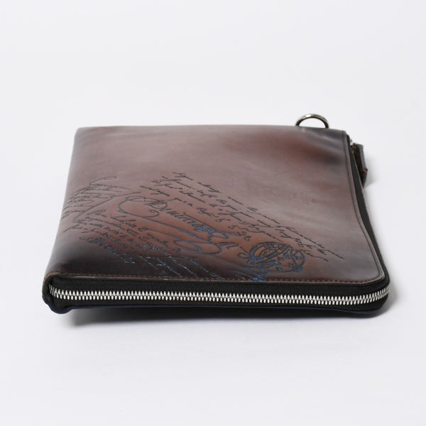 Berluti ベルルッティ クラッチバッグ セカンドバッグ ニノGM ブラウン ネイビー シルバー金具 美品 中古 4a006881