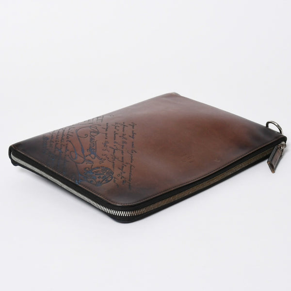 Berluti ベルルッティ クラッチバッグ セカンドバッグ ニノGM ブラウン ネイビー シルバー金具 美品 中古 4a006881