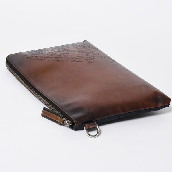 Berluti ベルルッティ クラッチバッグ セカンドバッグ ニノGM ブラウン ネイビー シルバー金具 美品 中古 4a006881