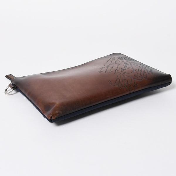 Berluti ベルルッティ クラッチバッグ セカンドバッグ ニノGM ブラウン ネイビー シルバー金具 美品 中古 4a006881