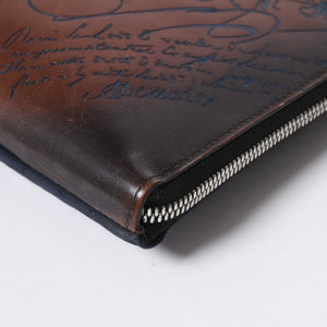 Berluti ベルルッティ クラッチバッグ セカンドバッグ ニノGM ブラウン ネイビー シルバー金具 美品 中古 4a006881