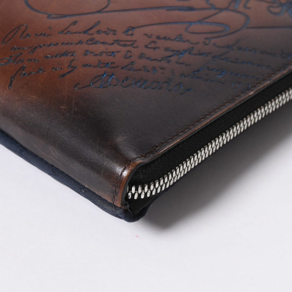 Berluti ベルルッティ クラッチバッグ セカンドバッグ ニノGM ブラウン ネイビー シルバー金具 美品 中古 4a006881
