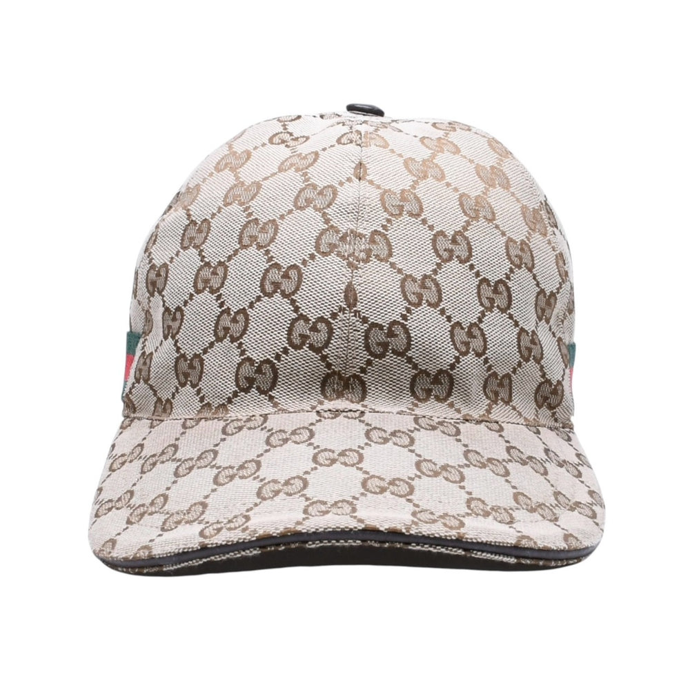 極美品 GUCCI グッチ GGキャンバス ベースボールキャップ 200035 シェリーライン サイズM ベージュ シルバー金具 中古 4a006884