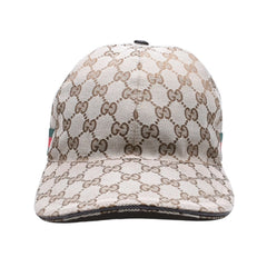 極美品 GUCCI グッチ GGキャンバス ベースボールキャップ 200035 シェリーライン サイズM ベージュ シルバー金具 中古 4a006884