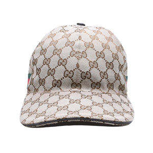 極美品 GUCCI グッチ GGキャンバス ベースボールキャップ 200035 シェリーライン サイズM ベージュ シルバー金具 中古 4a006884