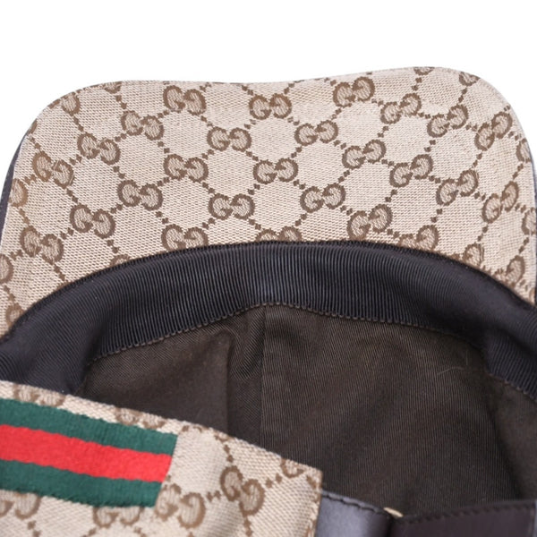 極美品 GUCCI グッチ GGキャンバス ベースボールキャップ 200035 シェリーライン サイズM ベージュ シルバー金具 中古 4a006884