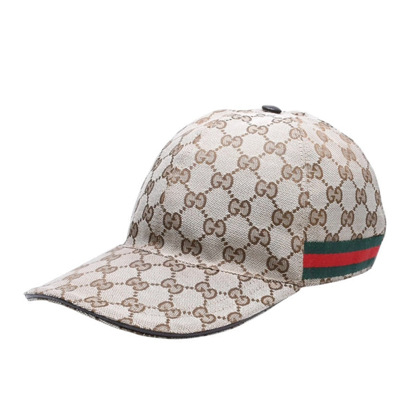 極美品 GUCCI グッチ GGキャンバス ベースボールキャップ 200035 シェリーライン サイズM ベージュ シルバー金具 中古 4a006884
