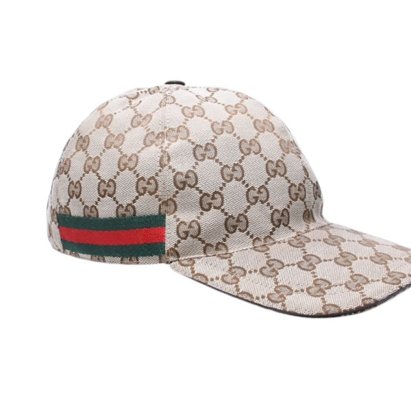 極美品 GUCCI グッチ GGキャンバス ベースボールキャップ 200035 シェリーライン サイズM ベージュ シルバー金具 中古 4a006884