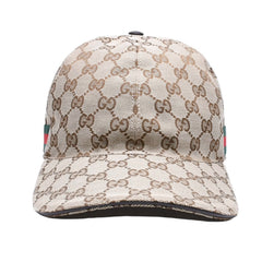 極美品 GUCCI グッチ GGキャンバス ベースボールキャップ 200035 シェリーライン サイズM ベージュ シルバー金具 中古 4a006884