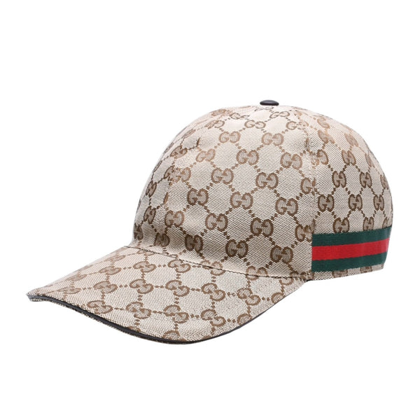 極美品 GUCCI グッチ GGキャンバス ベースボールキャップ 200035 シェリーライン サイズM ベージュ シルバー金具 中古 4a006884