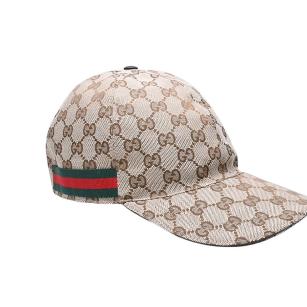 極美品 GUCCI グッチ GGキャンバス ベースボールキャップ 200035 シェリーライン サイズM ベージュ シルバー金具 中古 4a006884