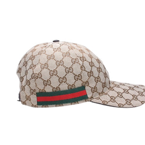 極美品 GUCCI グッチ GGキャンバス ベースボールキャップ 200035 シェリーライン サイズM ベージュ シルバー金具 中古 4a006884