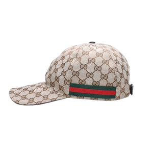 極美品 GUCCI グッチ GGキャンバス ベースボールキャップ 200035 シェリーライン サイズM ベージュ シルバー金具 中古 4a006884