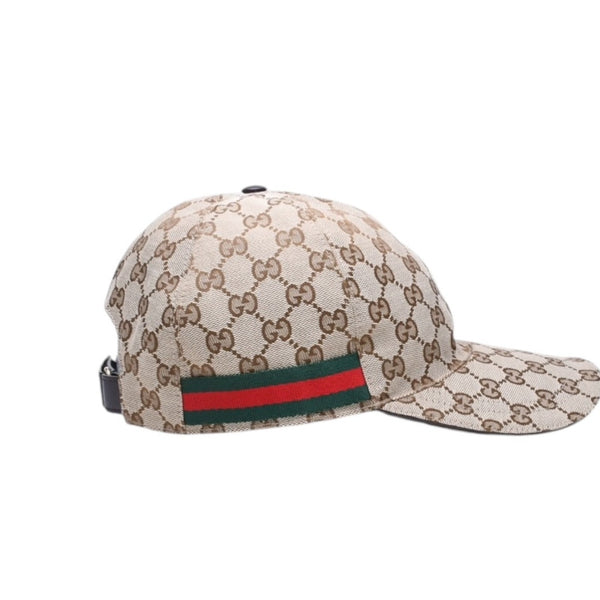 極美品 GUCCI グッチ GGキャンバス ベースボールキャップ 200035 シェリーライン サイズM ベージュ シルバー金具 中古 4a006884