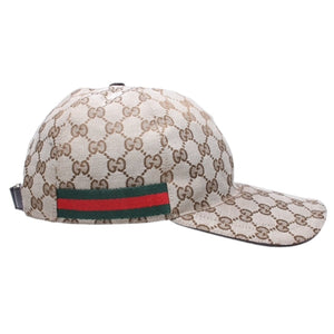 極美品 GUCCI グッチ GGキャンバス ベースボールキャップ 200035 シェリーライン サイズM ベージュ シルバー金具 中古 4a006884