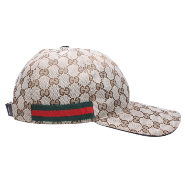 極美品 GUCCI グッチ GGキャンバス ベースボールキャップ 200035 シェリーライン サイズM ベージュ シルバー金具 中古 4a006884
