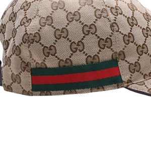 極美品 GUCCI グッチ GGキャンバス ベースボールキャップ 200035 シェリーライン サイズM ベージュ シルバー金具 中古 4a006884