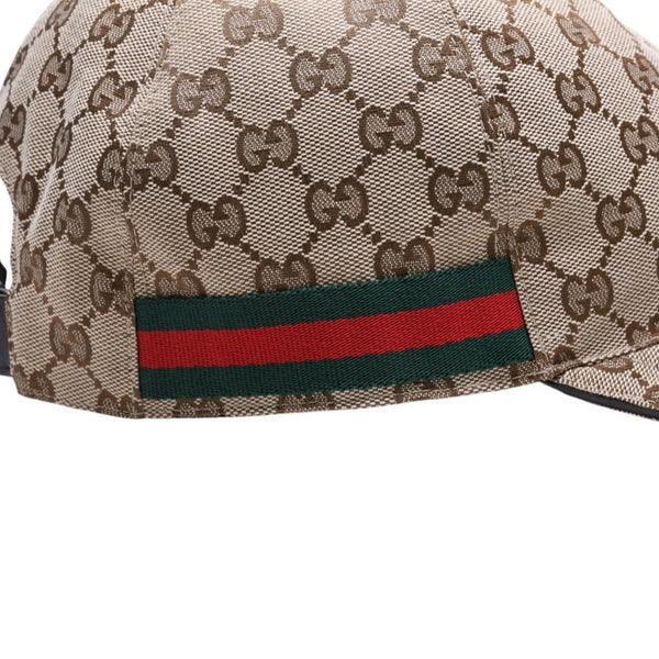 極美品 GUCCI グッチ GGキャンバス ベースボールキャップ 200035 シェリーライン サイズM ベージュ シルバー金具 中古 4a006884
