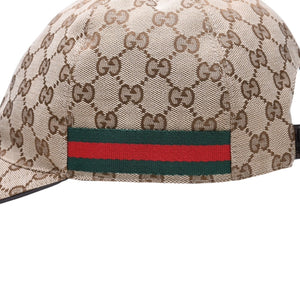 極美品 GUCCI グッチ GGキャンバス ベースボールキャップ 200035 シェリーライン サイズM ベージュ シルバー金具 中古 4a006884
