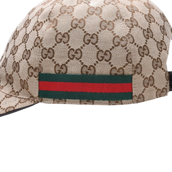 極美品 GUCCI グッチ GGキャンバス ベースボールキャップ 200035 シェリーライン サイズM ベージュ シルバー金具 中古 4a006884