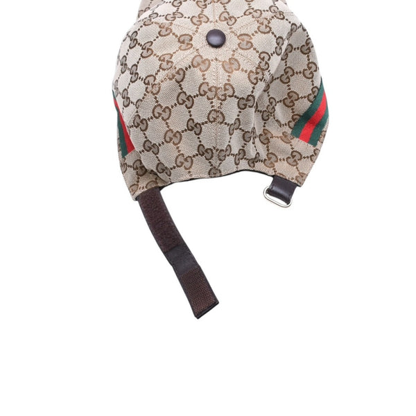極美品 GUCCI グッチ GGキャンバス ベースボールキャップ 200035 シェリーライン サイズM ベージュ シルバー金具 中古 4a006884