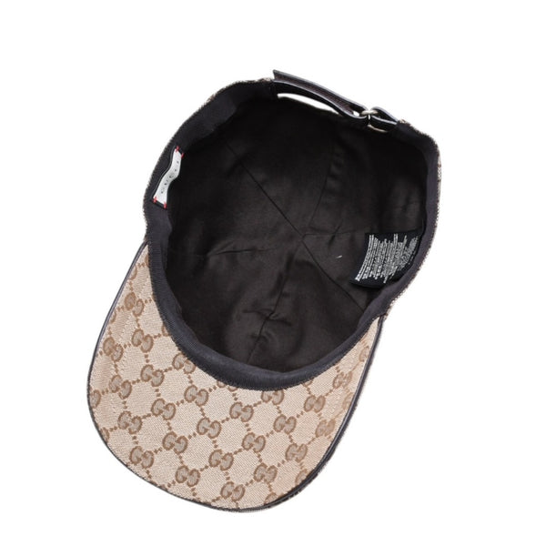 極美品 GUCCI グッチ GGキャンバス ベースボールキャップ 200035 シェリーライン サイズM ベージュ シルバー金具 中古 4a006884
