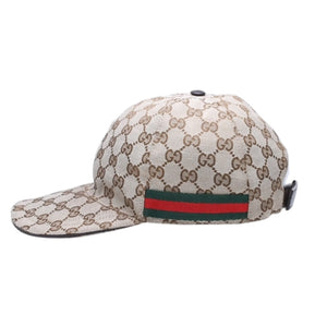 極美品 GUCCI グッチ GGキャンバス ベースボールキャップ 200035 シェリーライン サイズM ベージュ シルバー金具 中古 4a006884