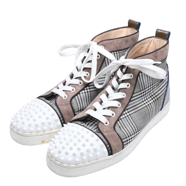 CHRISTIAN LOUBOUTIN クリスチャンルブタン ルイハイカットスニーカー ブラウンチェック柄 スエード エナメル キャンバス サイズ44 良品 中古 4a006537