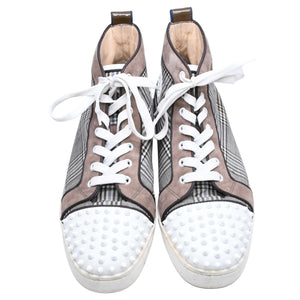 CHRISTIAN LOUBOUTIN クリスチャンルブタン ルイハイカットスニーカー ブラウンチェック柄 スエード エナメル キャンバス サイズ44 良品 中古 4a006537