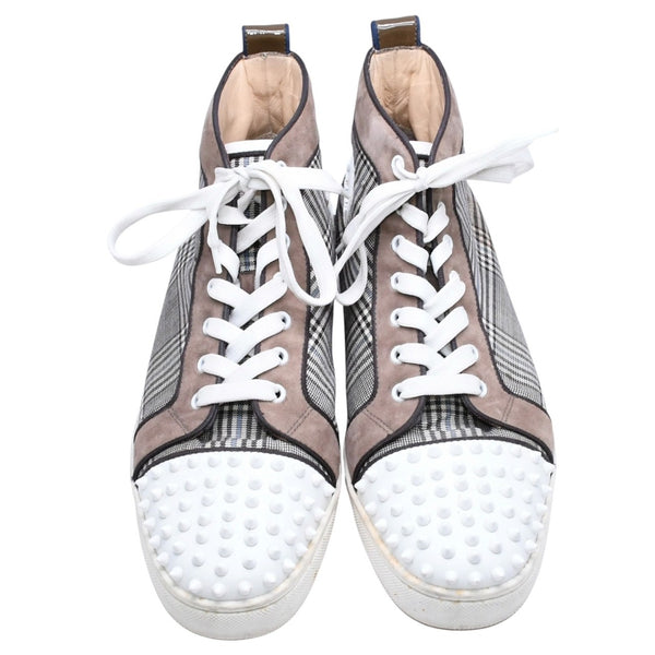 CHRISTIAN LOUBOUTIN クリスチャンルブタン ルイハイカットスニーカー ブラウンチェック柄 スエード エナメル キャンバス サイズ44 良品 中古 4a006537