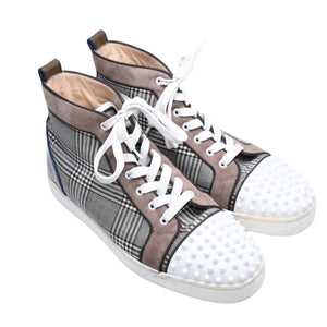 CHRISTIAN LOUBOUTIN クリスチャンルブタン ルイハイカットスニーカー ブラウンチェック柄 スエード エナメル キャンバス サイズ44 良品 中古 4a006537