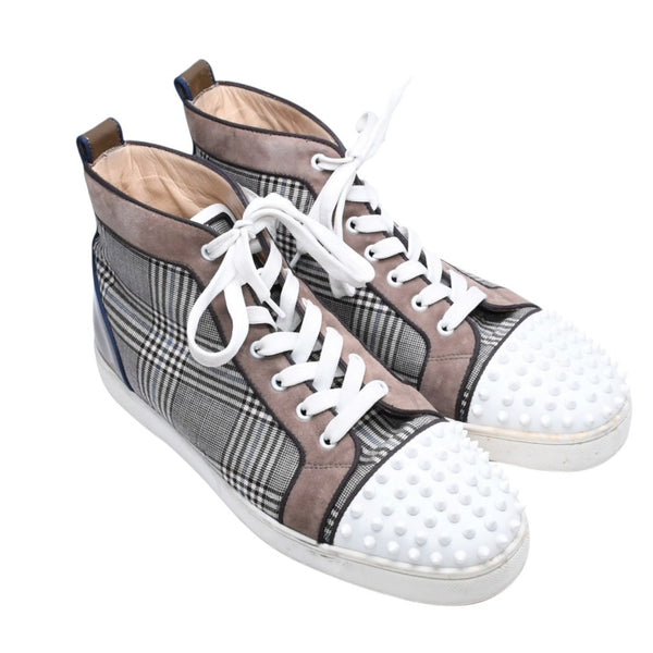 CHRISTIAN LOUBOUTIN クリスチャンルブタン ルイハイカットスニーカー ブラウンチェック柄 スエード エナメル キャンバス サイズ44 良品 中古 4a006537