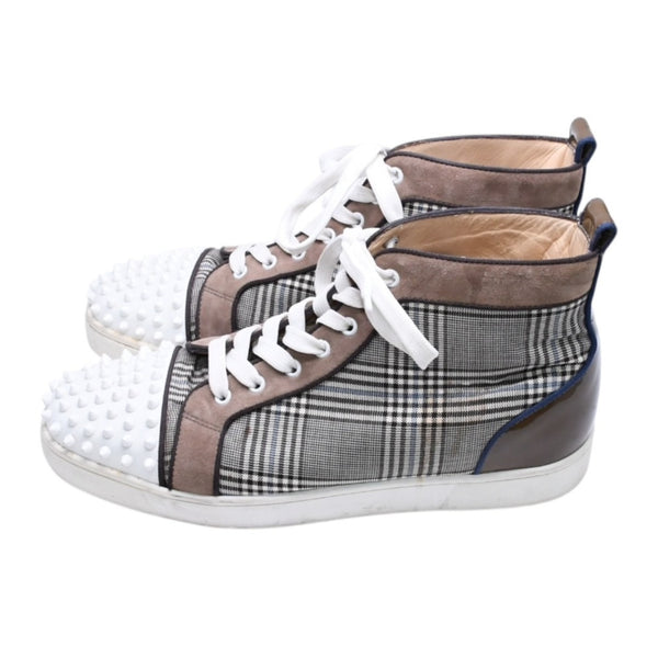 CHRISTIAN LOUBOUTIN クリスチャンルブタン ルイハイカットスニーカー ブラウンチェック柄 スエード エナメル キャンバス サイズ44 良品 中古 4a006537