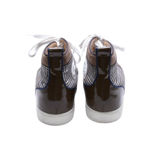 CHRISTIAN LOUBOUTIN クリスチャンルブタン ルイハイカットスニーカー ブラウンチェック柄 スエード エナメル キャンバス サイズ44 良品 中古 4a006537