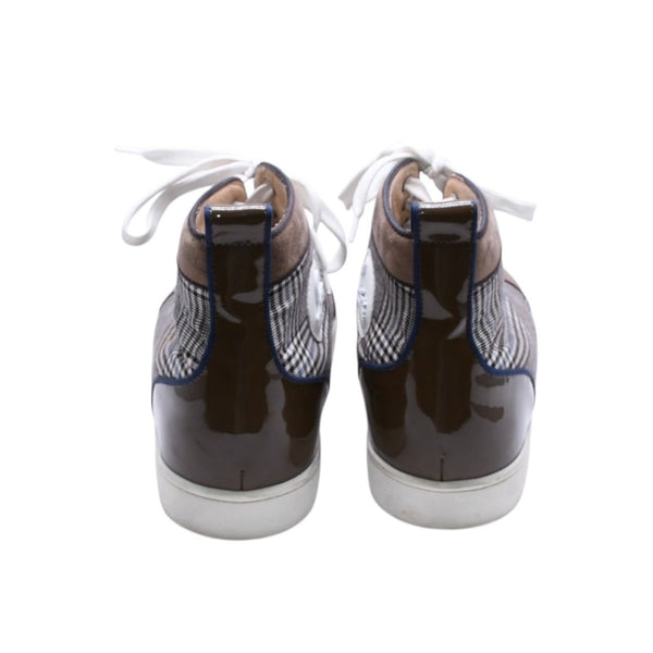 CHRISTIAN LOUBOUTIN クリスチャンルブタン ルイハイカットスニーカー ブラウンチェック柄 スエード エナメル キャンバス サイズ44 良品 中古 4a006537