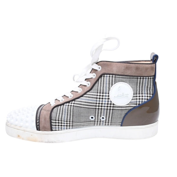 CHRISTIAN LOUBOUTIN クリスチャンルブタン ルイハイカットスニーカー ブラウンチェック柄 スエード エナメル キャンバス サイズ44 良品 中古 4a006537