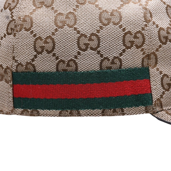 極美品 GUCCI グッチ GGキャンバス ベースボールキャップ 200035 シェリーライン サイズM ベージュ シルバー金具 中古 4a006884
