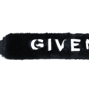 新品同様 Givenchy ジバンシー ファー ストラップカバー BB6048B0AJ モダクリルファー レザー ブラック ホワイト ロゴ刺繍 中古 4a006650
