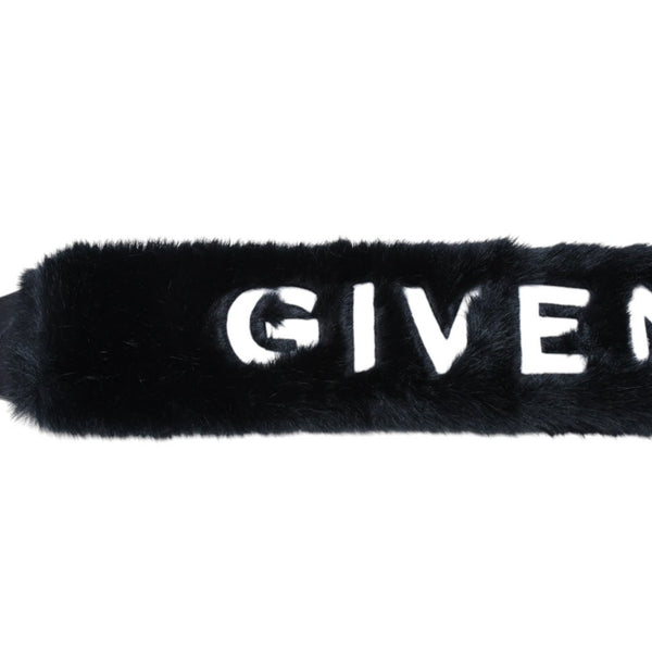 新品同様 Givenchy ジバンシー ファー ストラップカバー BB6048B0AJ モダクリルファー レザー ブラック ホワイト ロゴ刺繍 中古 4a006650