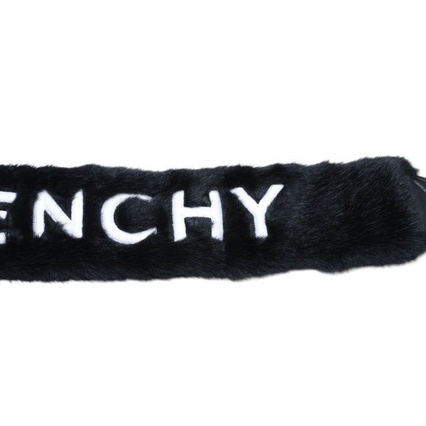 新品同様 Givenchy ジバンシー ファー ストラップカバー BB6048B0AJ モダクリルファー レザー ブラック ホワイト ロゴ刺繍 中古 4a006650