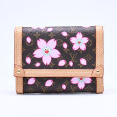 新品同様 LOUIS VUITTON ルイヴィトン ポルトフォイユ ヴィクトリーヌ 三つ折り財布 M13427 モノグラム チェリーブロッサム 村上隆 中古 4a007022