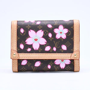新品同様 LOUIS VUITTON ルイヴィトン ポルトフォイユ ヴィクトリーヌ 三つ折り財布 M13427 モノグラム チェリーブロッサム 村上隆 中古 4a007022
