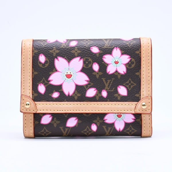 新品同様 LOUIS VUITTON ルイヴィトン ポルトフォイユ ヴィクトリーヌ 三つ折り財布 M13427 モノグラム チェリーブロッサム 村上隆 中古 4a007022