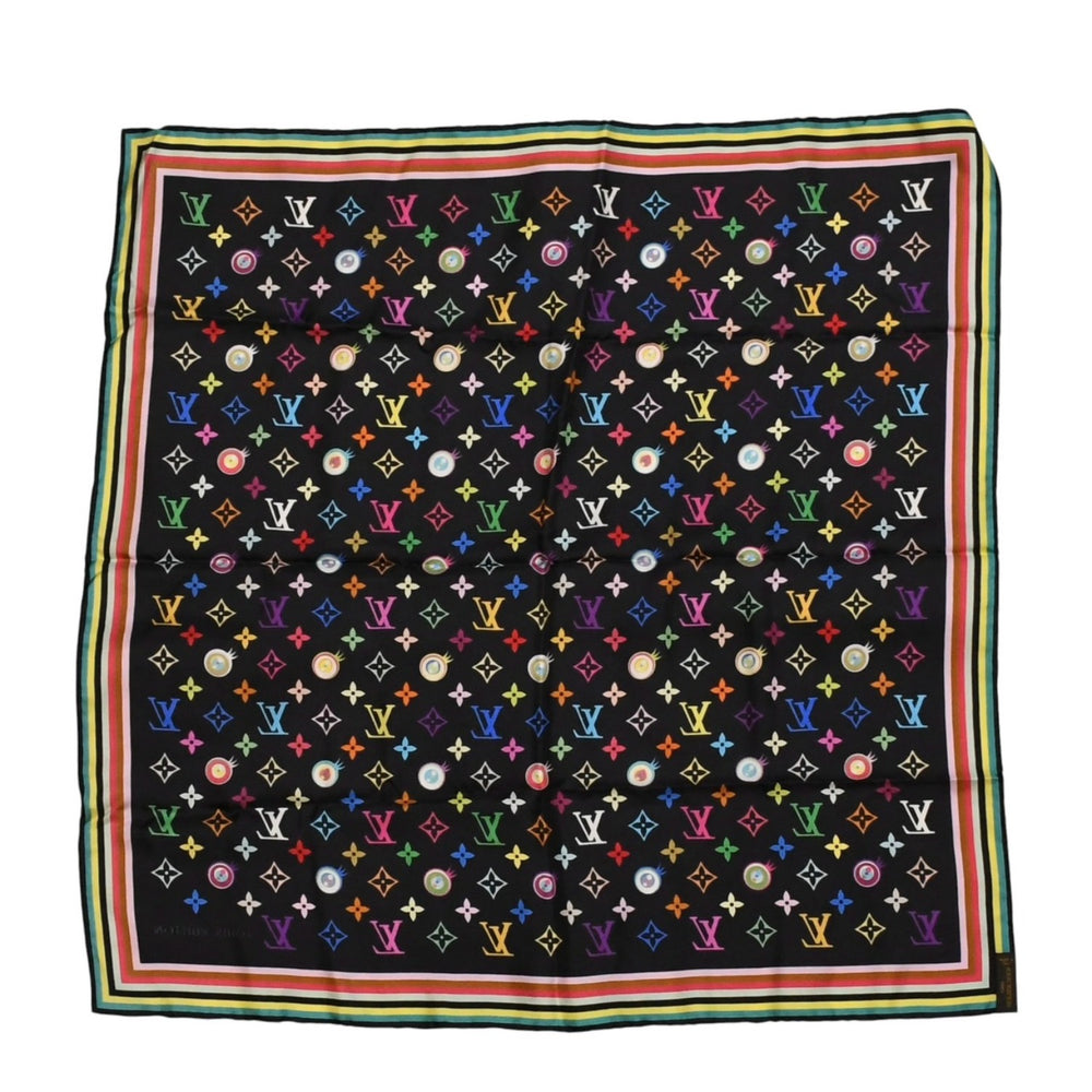 極美品 LOUIS VUITTON ルイヴィトン アイ ラブ モノグラム スカーフ モノグラム マルチカラー ノワール ブラック M71916 中古 4a006885