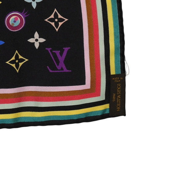 極美品 LOUIS VUITTON ルイヴィトン アイ ラブ モノグラム スカーフ モノグラム マルチカラー ノワール ブラック M71916 中古 4a006885