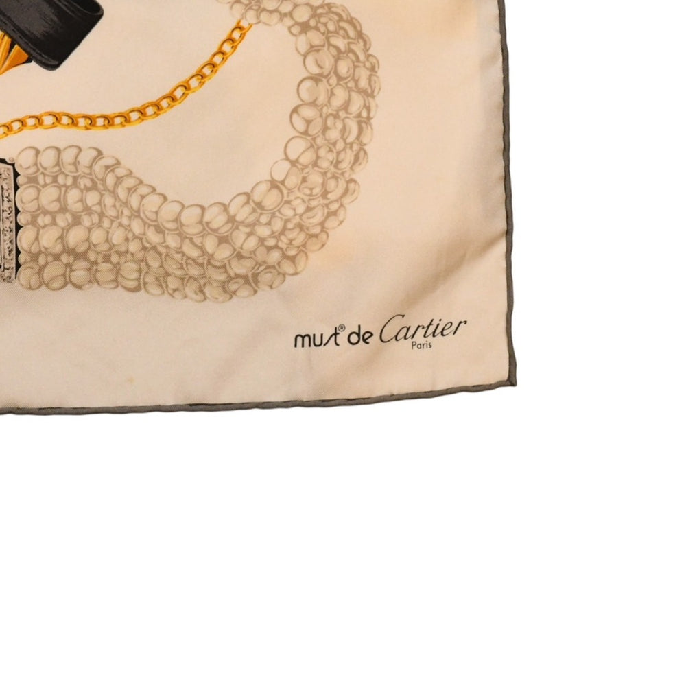 Cartier カルティエ must de Cartier スカーフ ヘアバンド 時計柄 タンク リボン アクセサリー 美品 中古 4a006204